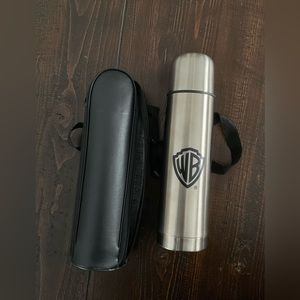 VINTAGE  •  Warner Brothers Logo Metal Tumbler with Leather Carrying Case